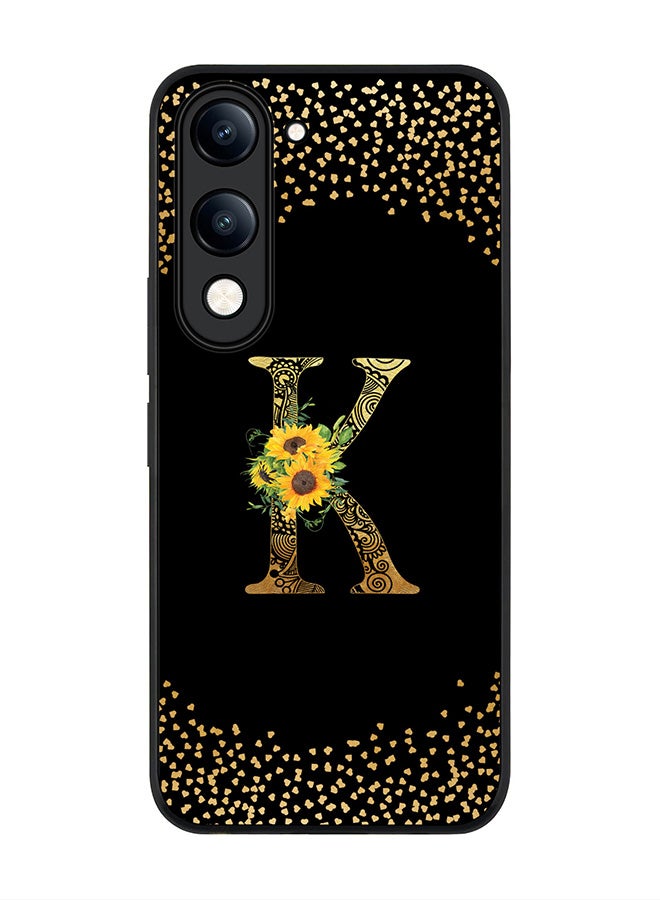 For vivo Y04 / Y29t 5G Case,Slim fit Camera Protection, Shockproof Thin Phone cover  - Custom Floral Monogram - K ( Black )
